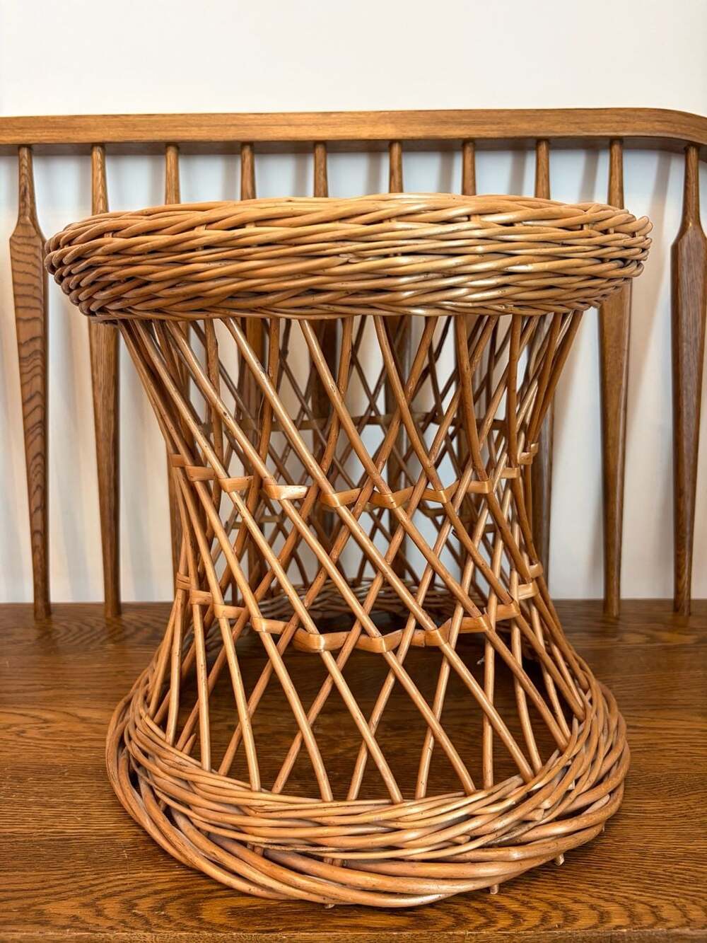 Vintage Wicker Rattan Hourglass Stool Plant Stand Side Table